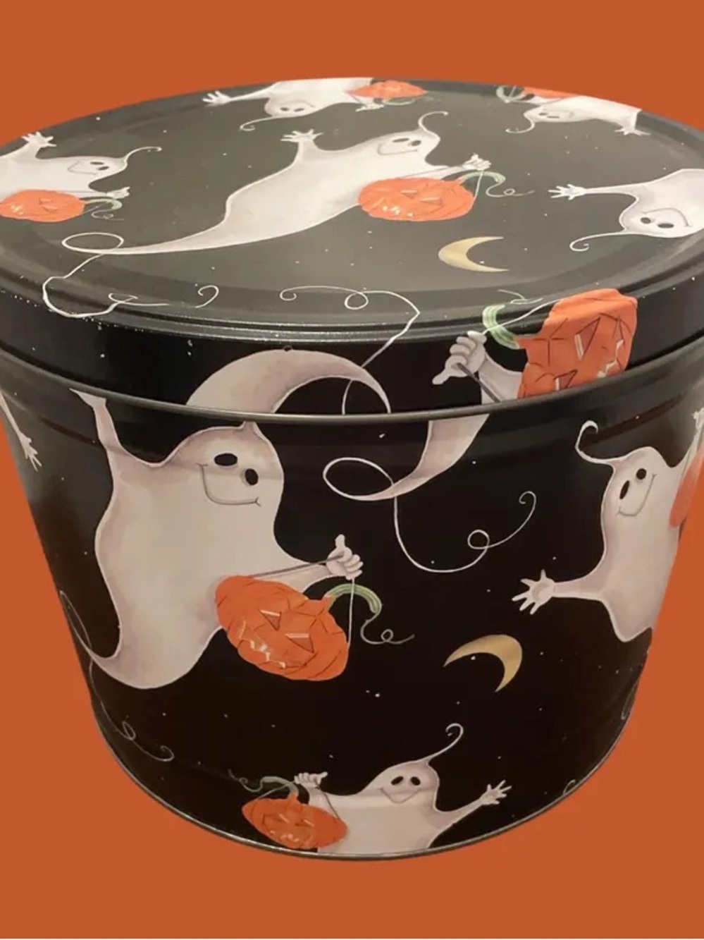 Vintage Halloween Ghost Tin - Black, White, Orange